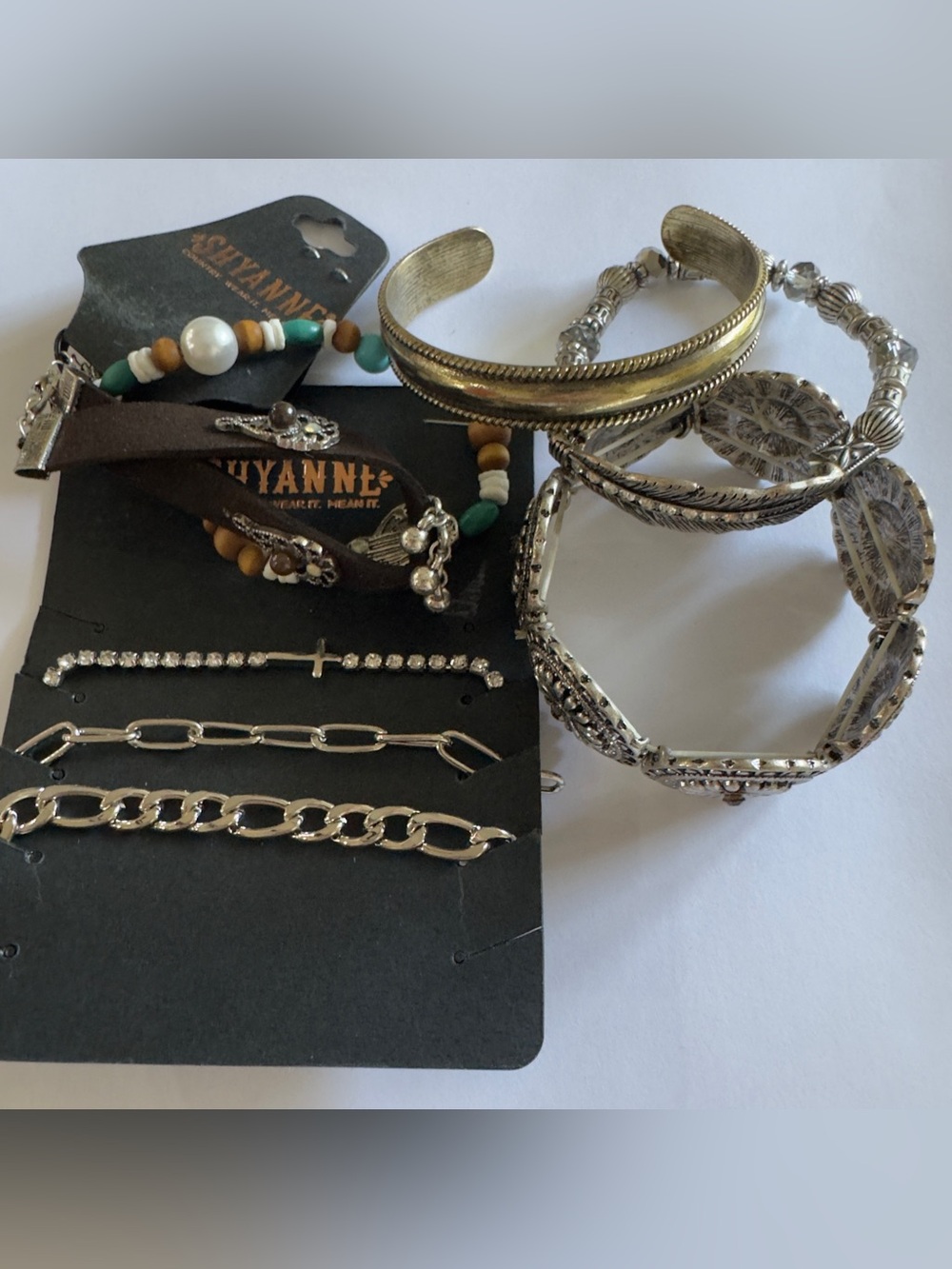 Shyanne Layered Bracelet Set with Silver, Gold, Green and Brown Accents
